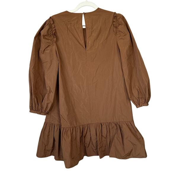 CINQ A SEPT Jackie Ruffle Trim Mini Dress Brown Tan Size Small Puff Sleeve - Picture 4 of 10